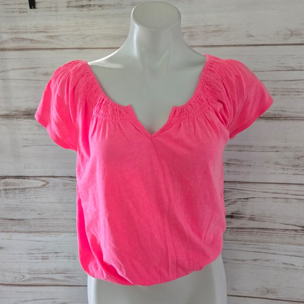 Gap Outlet Bright Pink Heathered Peasant Top sz XS